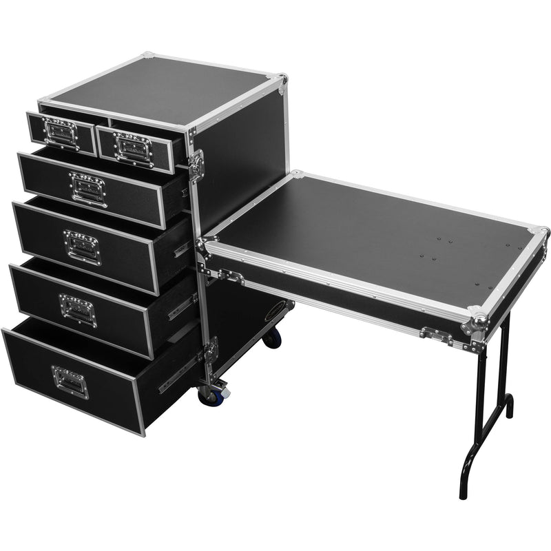 Odyssey FZWB6WDLX Flight Zone Deluxe 6-Drawer Workbox Tour Case with Casters & Side Table