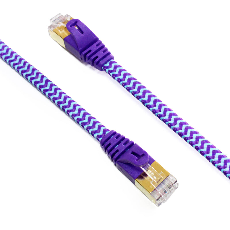 Tera Grand Cat 7 Ultra Flat Braided Ethernet Patch Cable (10Gb, 50', Purple & Blue)
