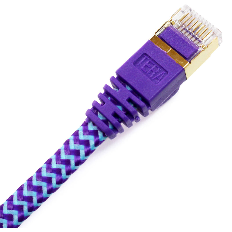 Tera Grand Cat 7 Ultra Flat Braided Ethernet Patch Cable (10Gb, 50', Purple & Blue)
