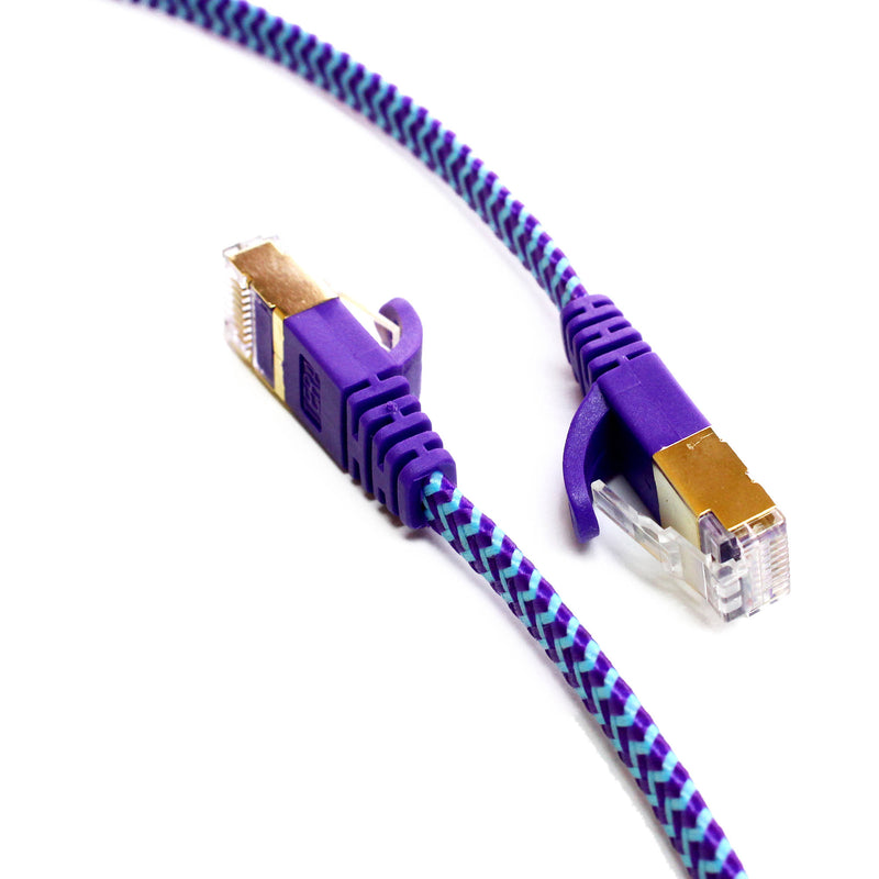 Tera Grand Cat 7 Ultra Flat Braided Ethernet Patch Cable (10Gb, 50', Purple & Blue)