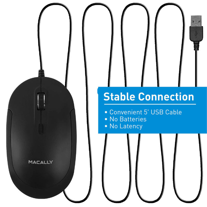 Macally USB Optical Silent Click Mouse (Black)