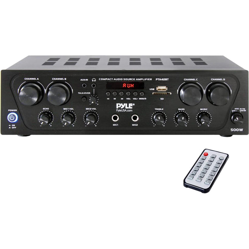 Pyle Pro 4-Channel Compact Stereo Amplifier System with Bluetooth