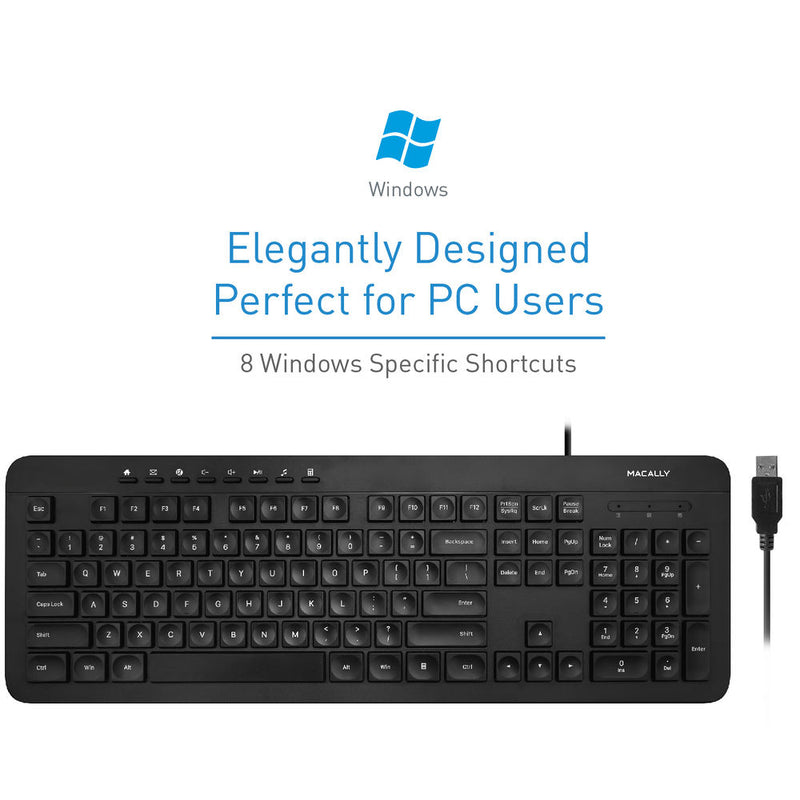 Macally Full Size 112 Key USB Keyboard for PC
