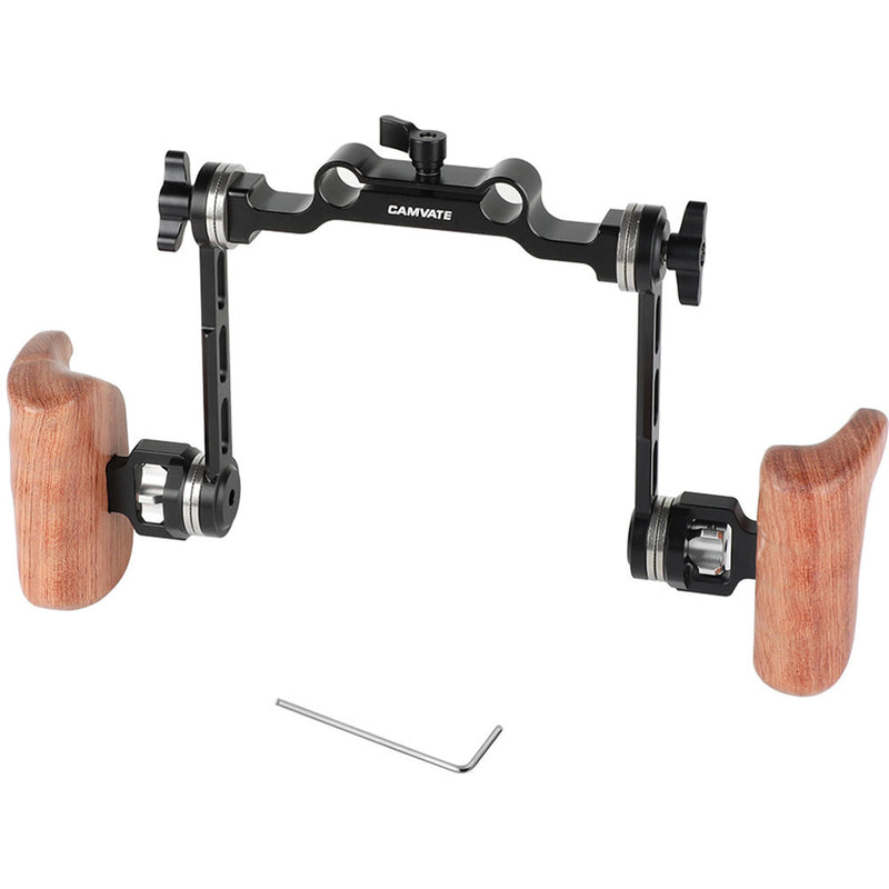 CAMVATE ARRI Rosette Connection Handgrip Pair with 15mm Rosette Rod Clamp (Wood Handgrip)