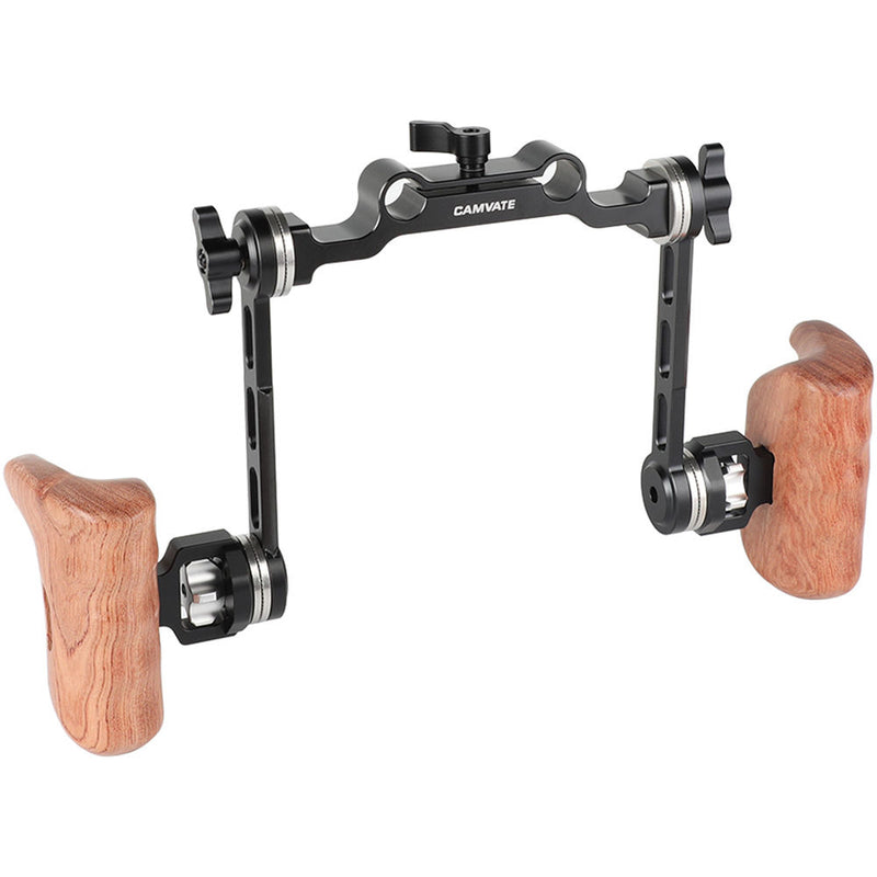 CAMVATE ARRI Rosette Connection Handgrip Pair with 15mm Rosette Rod Clamp (Wood Handgrip)