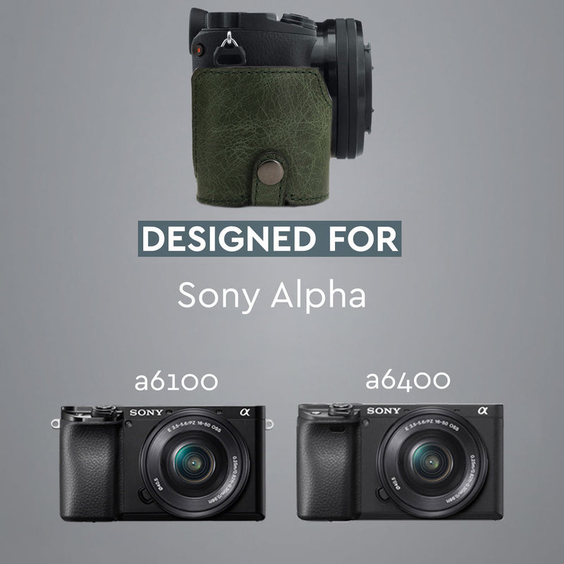 MegaGear Ever Ready Genuine Leather Camera Half Case for Sony Alpha a6400/a6100 (Green)