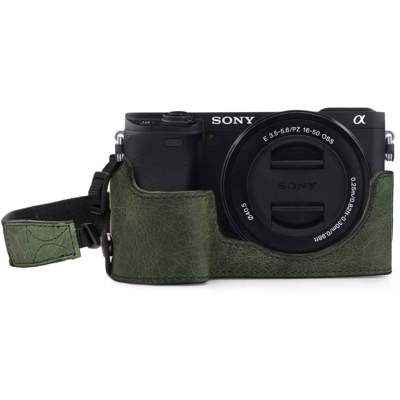MegaGear Ever Ready Genuine Leather Camera Half Case for Sony Alpha a6400/a6100 (Green)