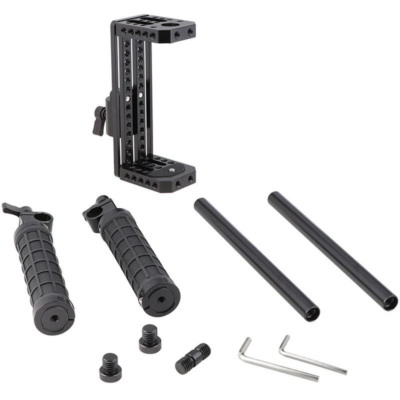 CAMVATE Monitor Cage Kit with Rubber Handgrips and Light Stand Receiver