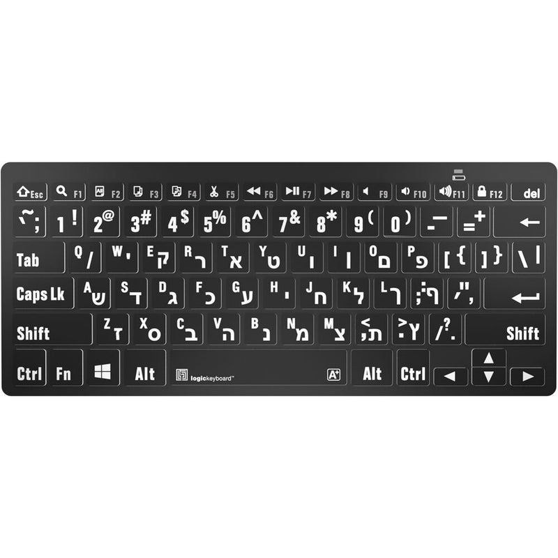 Logickeyboard LargePrint White-on-Black Bluetooth Mini Keyboard (Windows, US English & Hebrew)