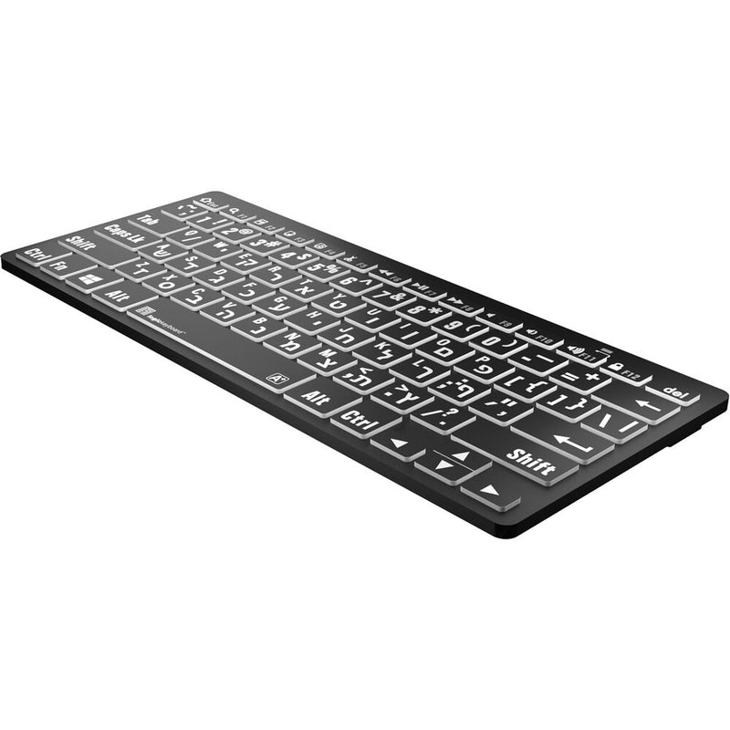 Logickeyboard LargePrint White-on-Black Bluetooth Mini Keyboard (Windows, US English & Hebrew)