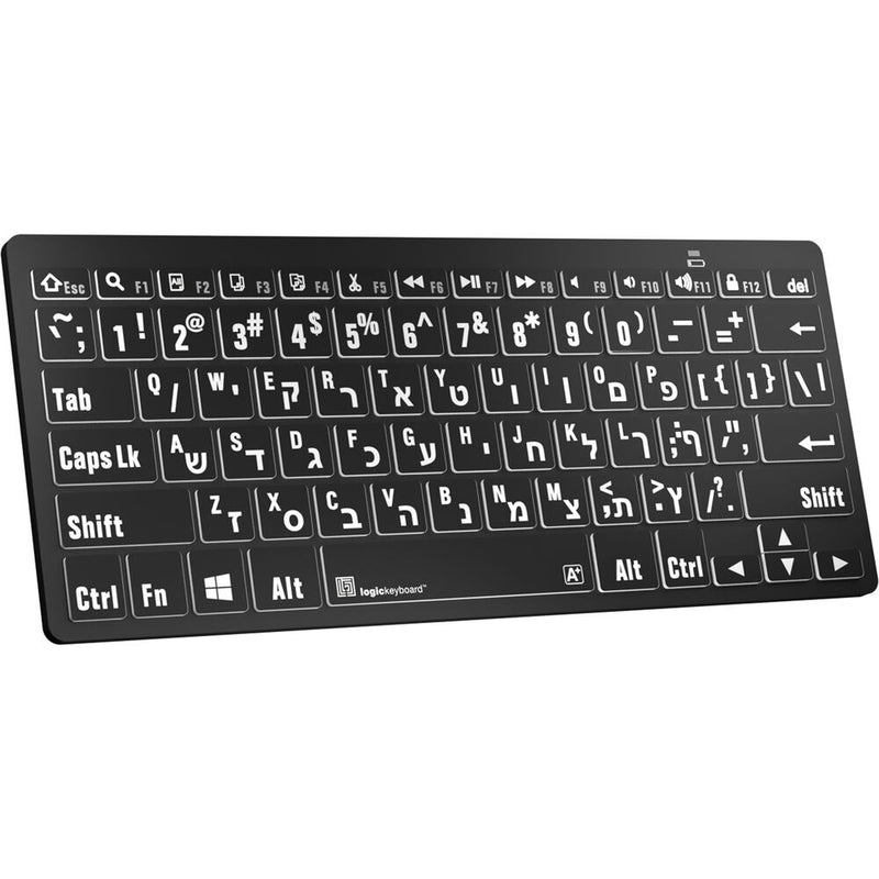 Logickeyboard LargePrint White-on-Black Bluetooth Mini Keyboard (Windows, US English & Hebrew)