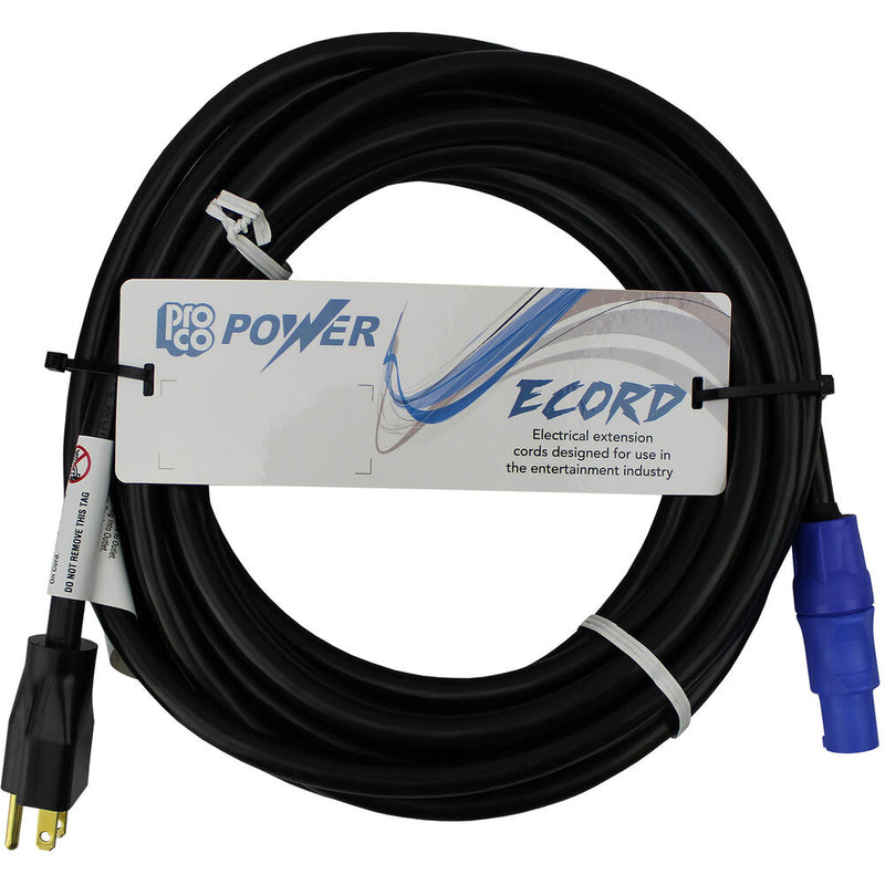 Pro Co Sound eCord Neutrik powerCON NAC3FCA Male to NEMA 5-15P Male Cable (3')