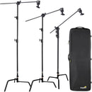 Impact 3x C-Stand with Turtle Base, Grip Head, 40" Extension Arm & Rolling Case Kit