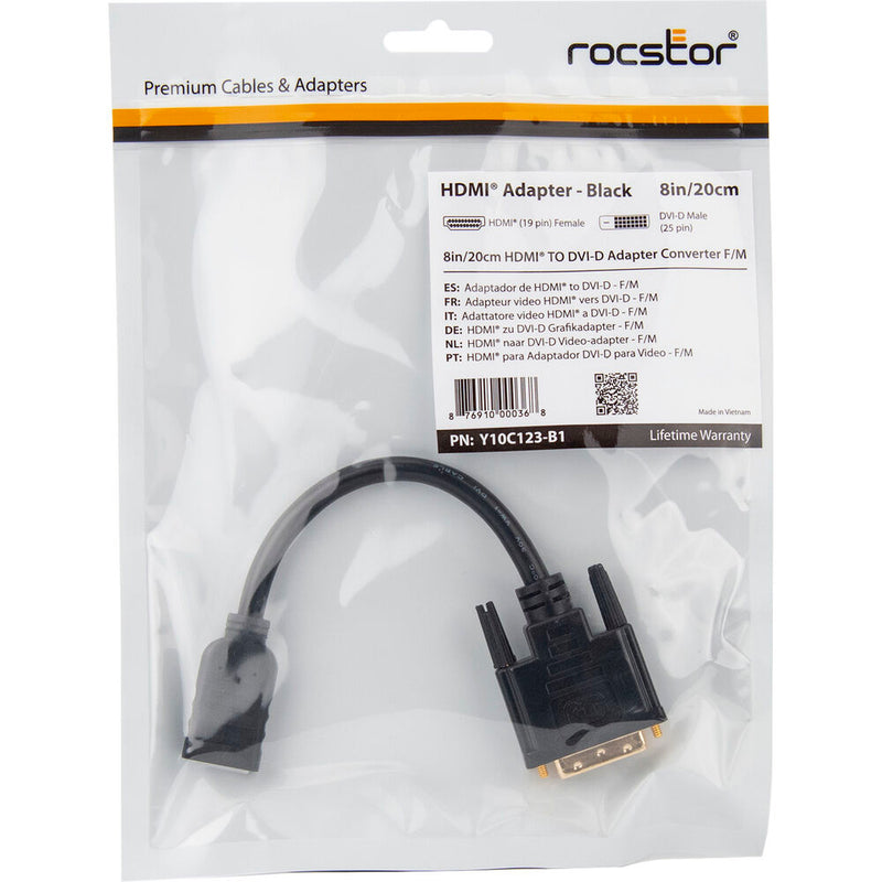 Rocstor Shielded HDMI Female to DVI-D Male Cable Adapter (8", Black)