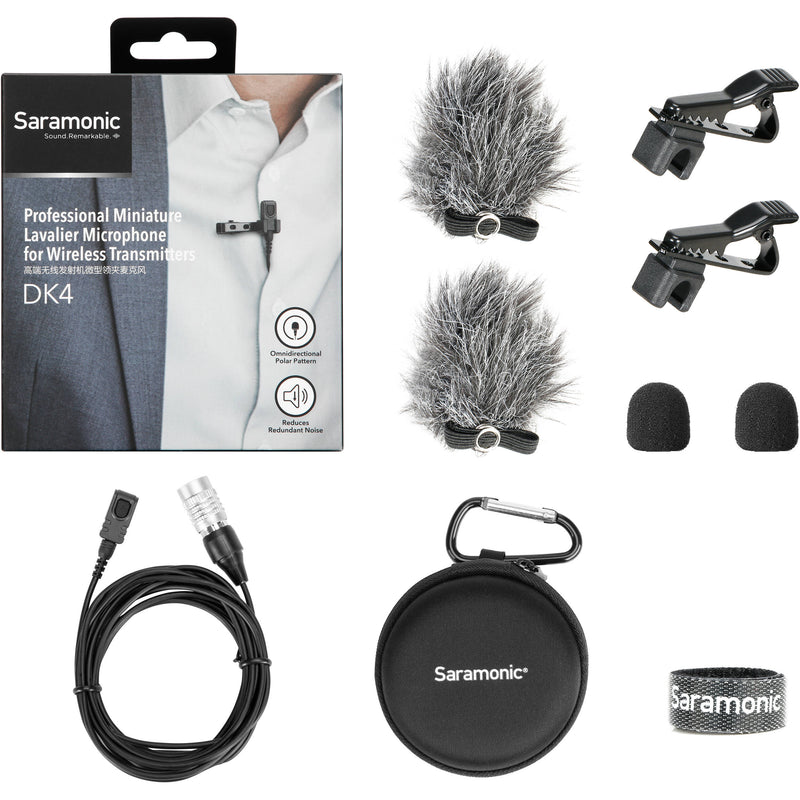 Saramonic DK4C Professional Broadcast Omnidirectional Lavalier Microphone for Audio-Technica ATW Transmitters (Locking 4-Pin Hirose Connector)