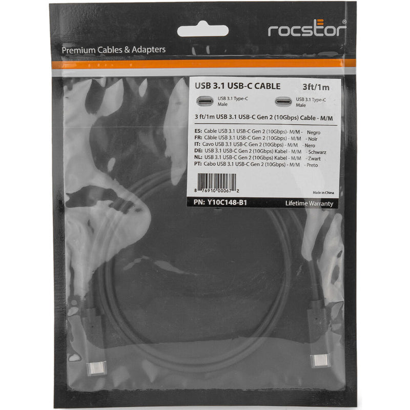 Rocstor Premium USB-C 3.2 Gen 2 Cable (3', Black)