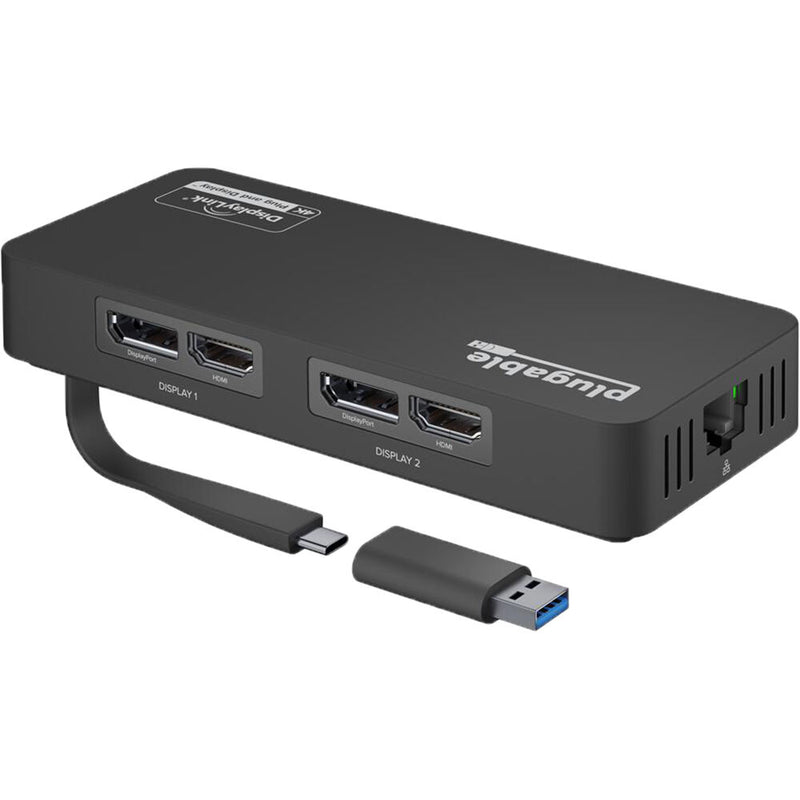 Plugable 4K Displayport/HDMI Dual Monitor Adapter with Ethernet/USB 3.0/-C,Compatible for Windows/MAC