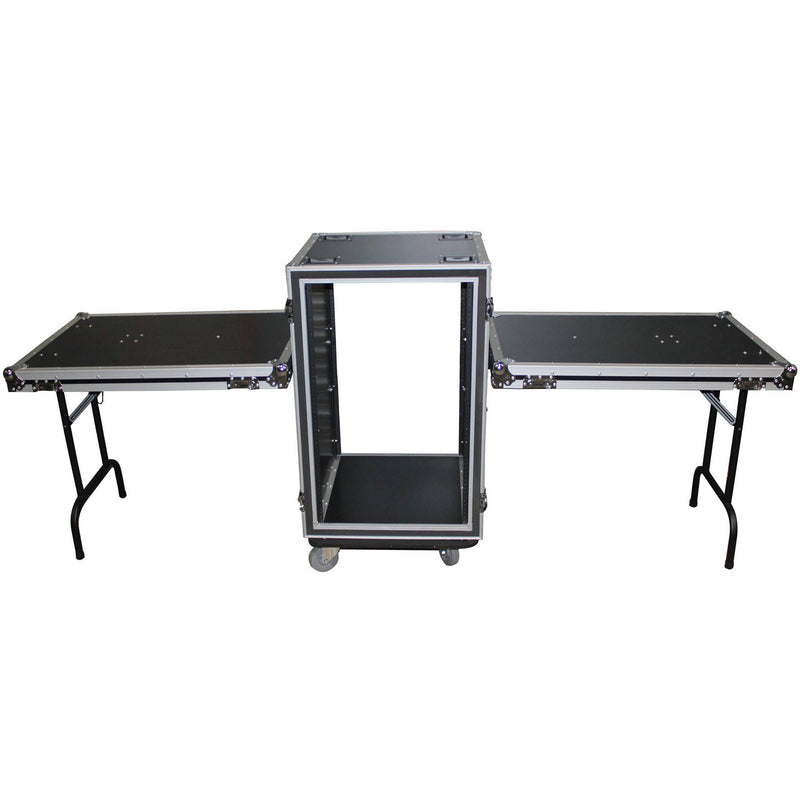 ProX T-16RSPWDT Shockproof Amplifier Rack Case with Casters and Two Side Tables (16 RU, 19" Depth)