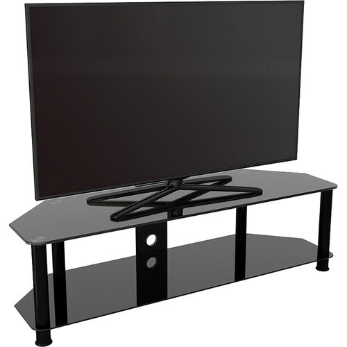 AVF Group Classic Corner Glass TV Stand with Cable Management (Black with Black Glass)