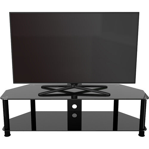 AVF Group Classic Corner Glass TV Stand with Cable Management (Black with Black Glass)