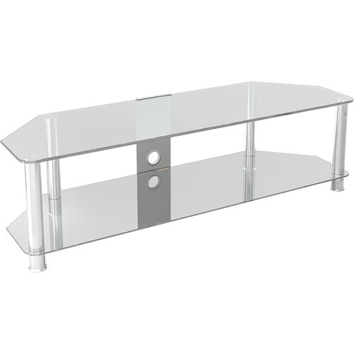 AVF Group Classic Corner Glass TV Stand with Cable Management (Chrome Effect with Clear Glass)