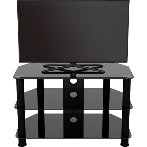 AVF Group 32" Classic Corner Glass TV Stand with Cable Management (Black with Black Glass)