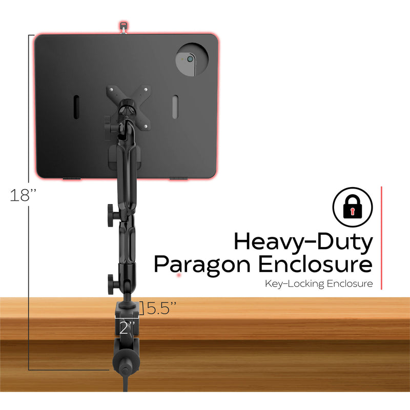 CTA Digital Custom Flex Desk Clamp Mount with Security Enclosure for 10.2" iPads and Select Other Tablets