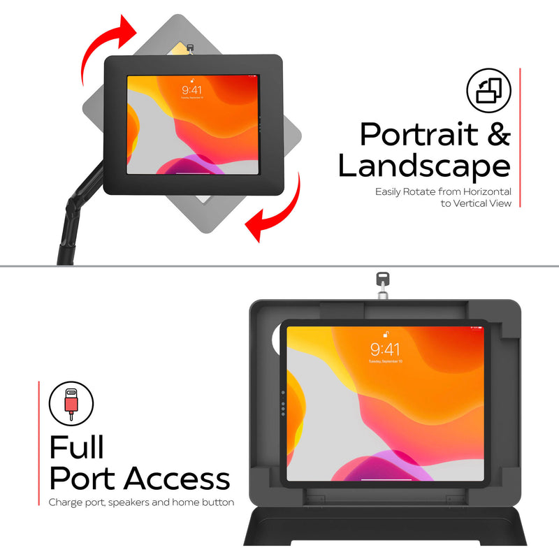 CTA Digital Custom Flex Desk Clamp Mount with Security Enclosure for 10.2" iPads and Select Other Tablets