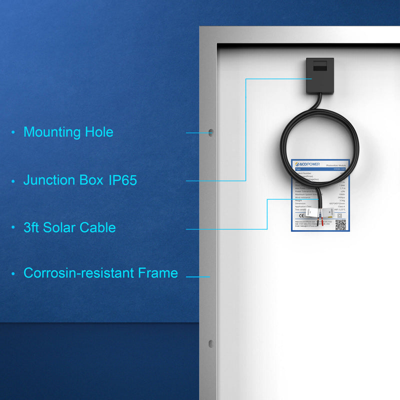 ACOPower 30-Watt Monocrystalline Solar Panel, 12V