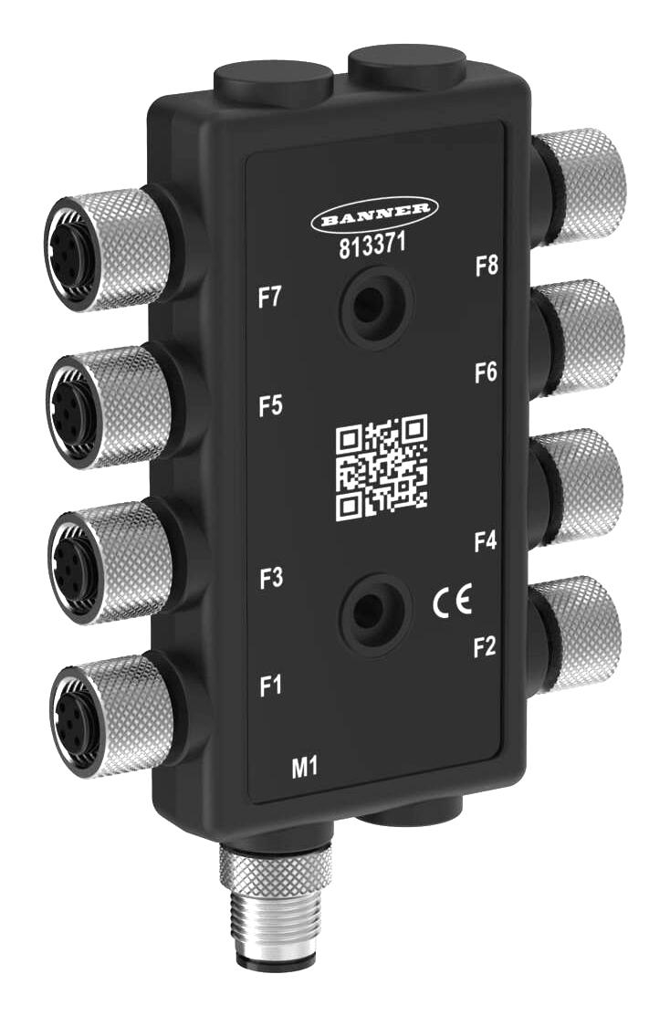 BANNER ENGINEERING R95-8M125-M125Q-P Sensor Distribution Box, A Code, M12 Connector - 5 Pole, M12 Connector - 5 Pole, 8 Ports