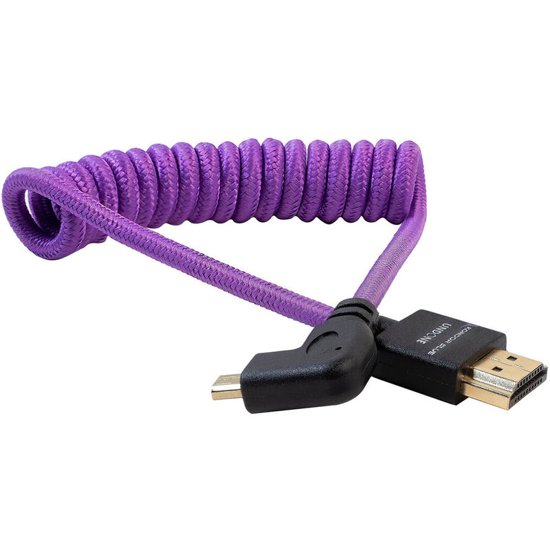 Kondor Blue Gerald Undone Braided Coiled High-Speed Right-Angle Micro-HDMI to HDMI Cable for Select&nbsp;Sony & Fuji Cameras (Limited Purple Edition, 12 to 24")