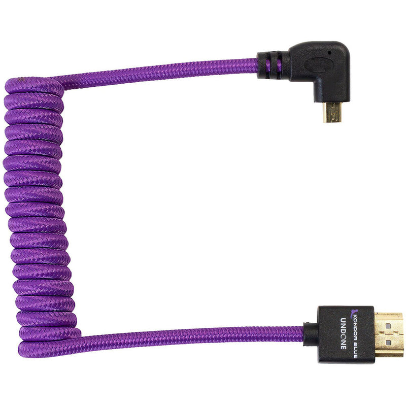 Kondor Blue Gerald Undone Braided Coiled High-Speed Right-Angle Micro-HDMI to HDMI Cable for Select&nbsp;Sony & Fuji Cameras (Limited Purple Edition, 12 to 24")