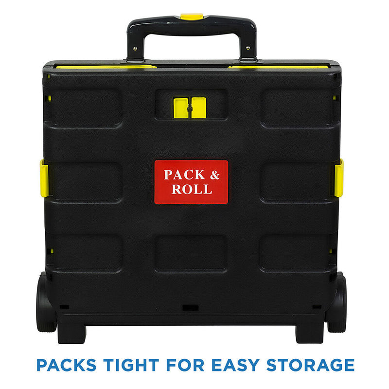 Mount-It! Rolling Utility Cart  Folding And Collapsible Hand Crate On Wheels (Black and Yellow)