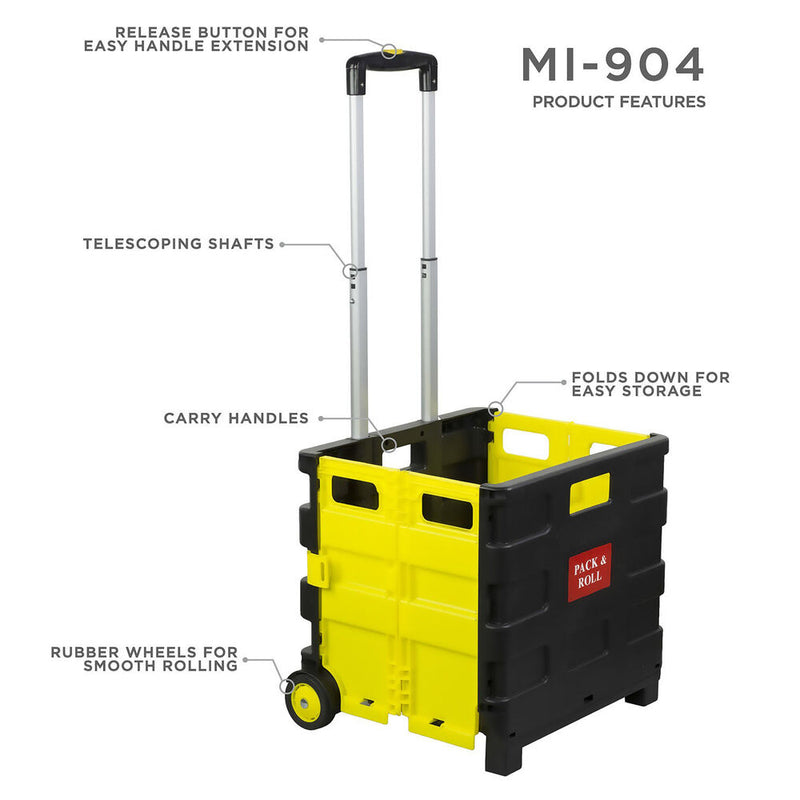 Mount-It! Rolling Utility Cart  Folding And Collapsible Hand Crate On Wheels (Black and Yellow)