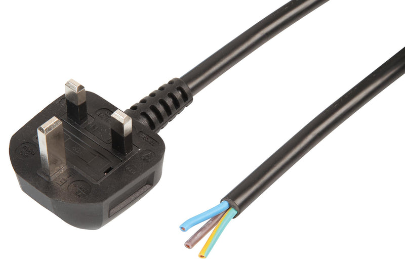 PRO ELEC PE01021 LEAD UK PLUG-BARE END BLK 1.5MM 2M