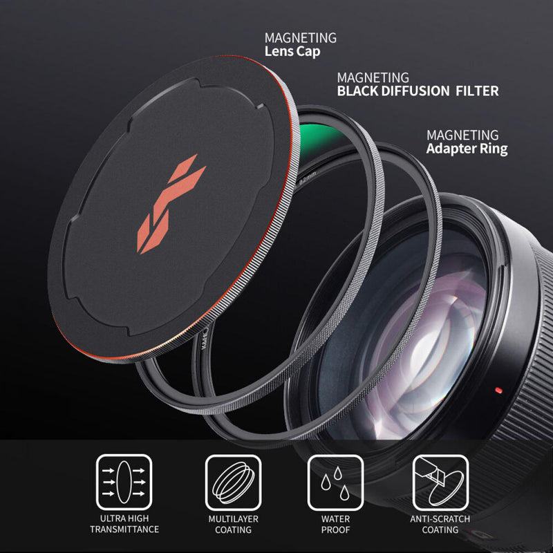 K&F Concept Nano-X Magnetic Black Mist Filter 1/4 with Adapter Ring & Lens Cap (82mm)