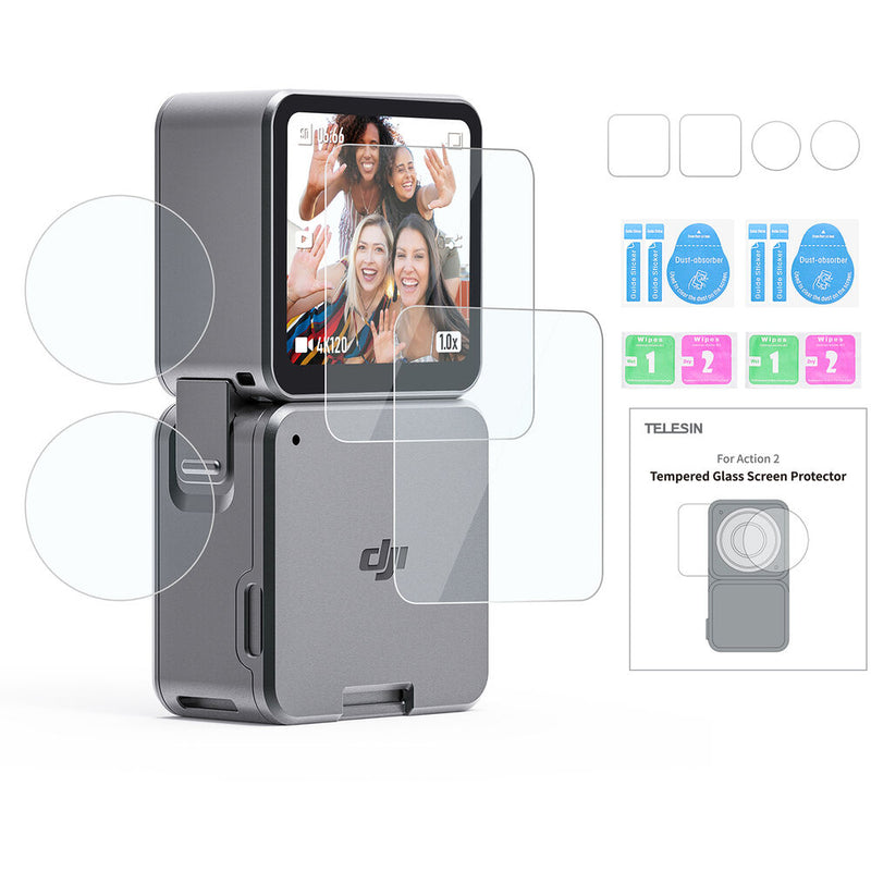 TELESIN Power Combo Protector Set for DJI Action 2 (2 x Lens Films, 2 x Screen Films)