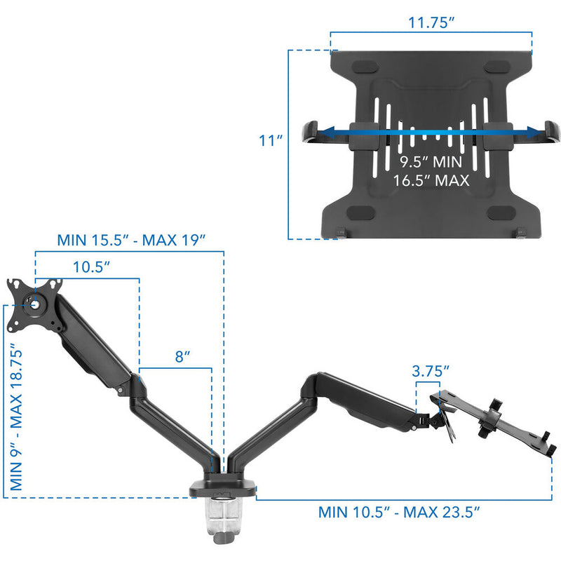 Mount-It! MI-6352LTMN Full Motion Monitor and Laptop Desk Mount