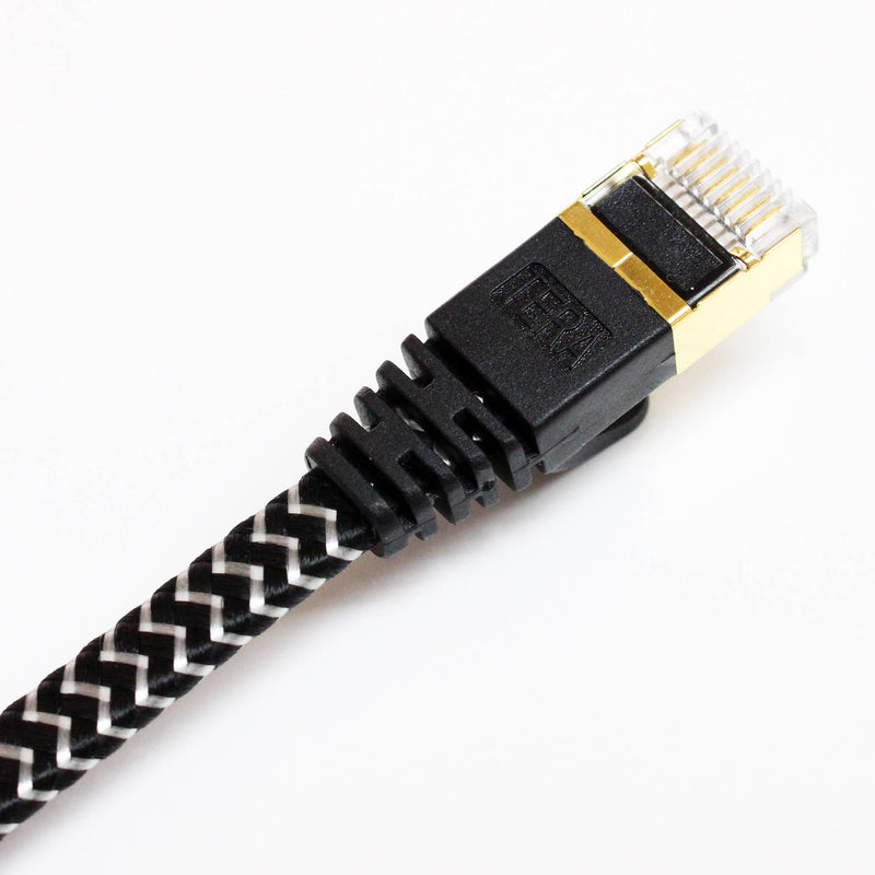 Tera Grand Cat 7 Ultra Flat Braided Ethernet Patch Cable (10Gb, 75', Black & White)