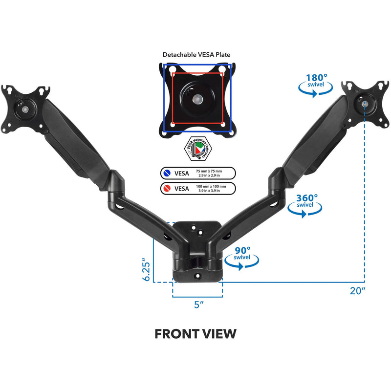 Mount-It! Dual Arm Monitor Wall Mount for 13 to 27" Displays