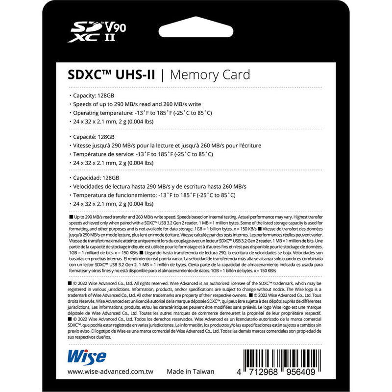 Wise Advanced 128GB SD-N UHS-II SDXC Memory Card