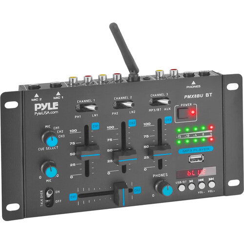 Pyle Pro PMX8BU Wireless 3-Channel DJ Mixer with Bluetooth