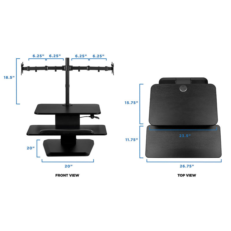 Mount-It! Sit Stand Standing Desk Converter with Dual Monitor Mount Combo (Black)