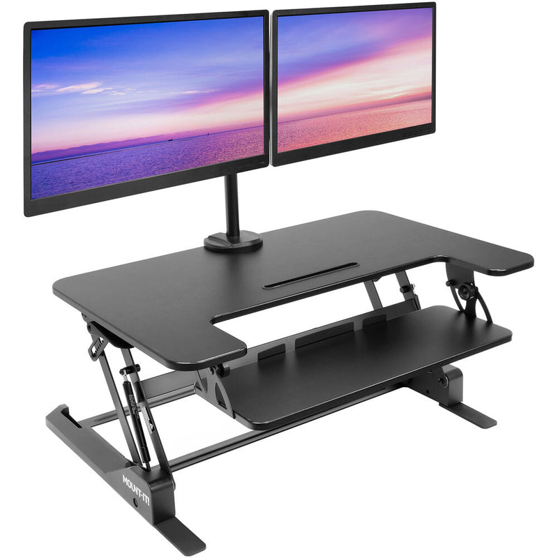 Mount-It! Sit-Stand Desk Converter with Dual Monitor Mount (Black)