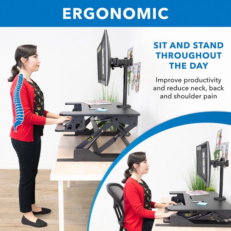 Mount-It! Sit-Stand Desk Converter with Dual Monitor Mount (Black)