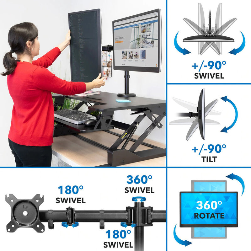 Mount-It! Sit-Stand Desk Converter with Dual Monitor Mount (Black)