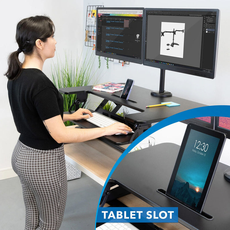 Mount-It! Sit-Stand Desk Converter with Dual Monitor Mount (Black)