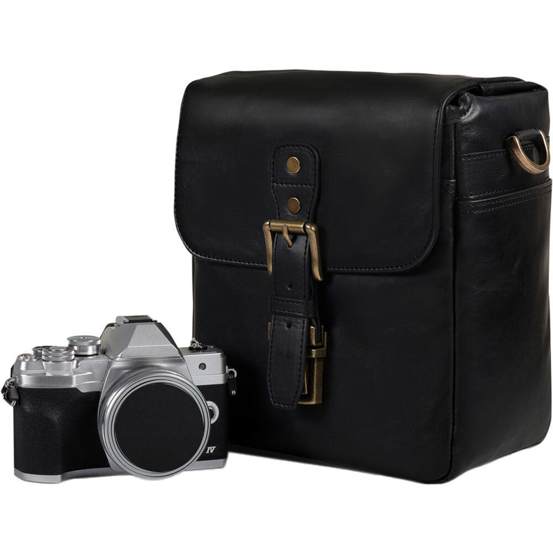 MegaGear Leather Camera Messenger Bag for Mirrorless, Instant & DSLR Cameras (Black)