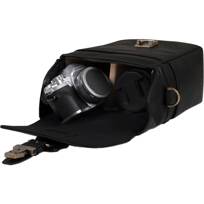MegaGear Leather Camera Messenger Bag for Mirrorless, Instant & DSLR Cameras (Black)