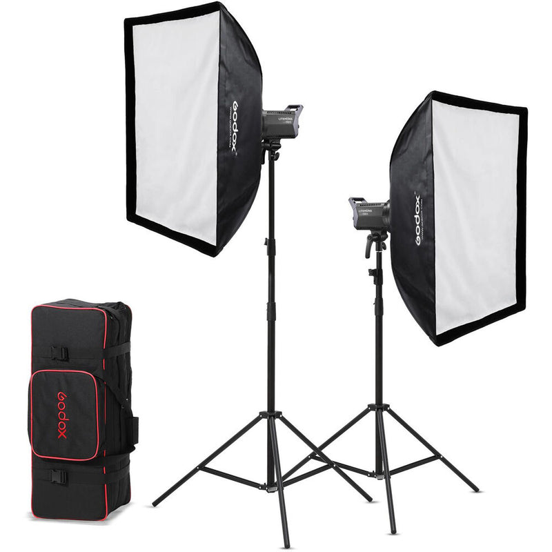 Godox Litemons LA150Bi Bi-Color LED 2-Light Kit with Stands and Softboxes